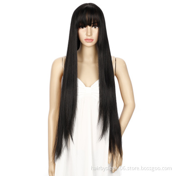 38 inches super long with bangs Swiss lace Wigs Ombre Straight Synthetic Lace Part Wig Blonde Lace Front Wigs For Black Women